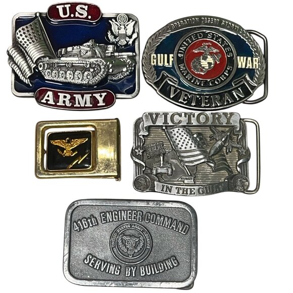 Vintage US Military Belt Buckles Lot Of 5 Veteran Army Navy Marines Gulf War USA - Picture 1 of 1